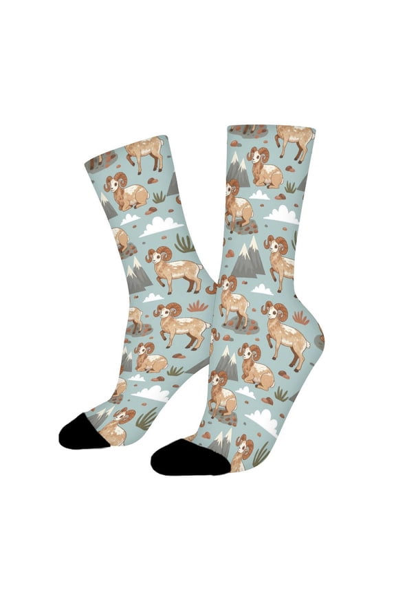 Bighorn Sheep Mountain Funny Novelty Crew Socks for Women Men Sports