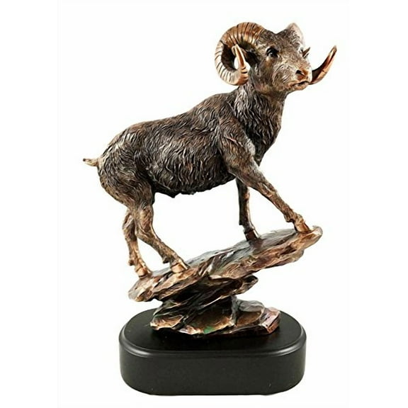 Bighorn Sheep Ram Climbing on Sloping Rock With Base Bronze Electroplated Figurine