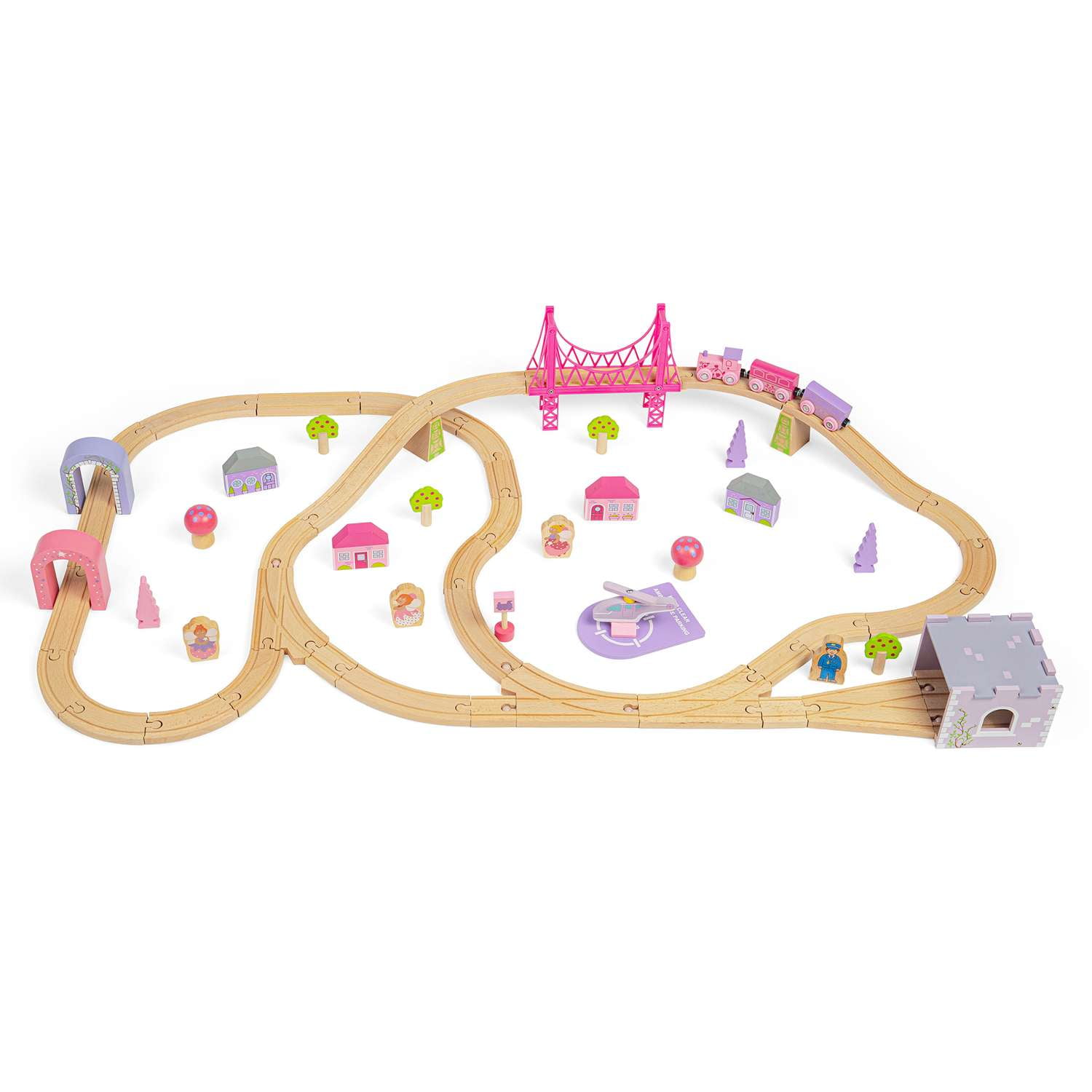 Fairy Town Pink and Pastel Wooden Train Set