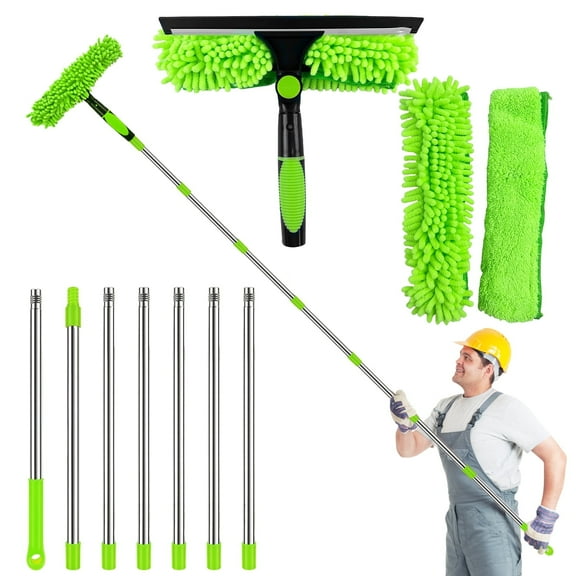 Bigking 3m Window Cleaning Equipment Kit with Long Handle, 27cm Window Washing Squeegee and 28cm Scrubber Cleaning Equipment for Home, Shower Glass, Car, RV