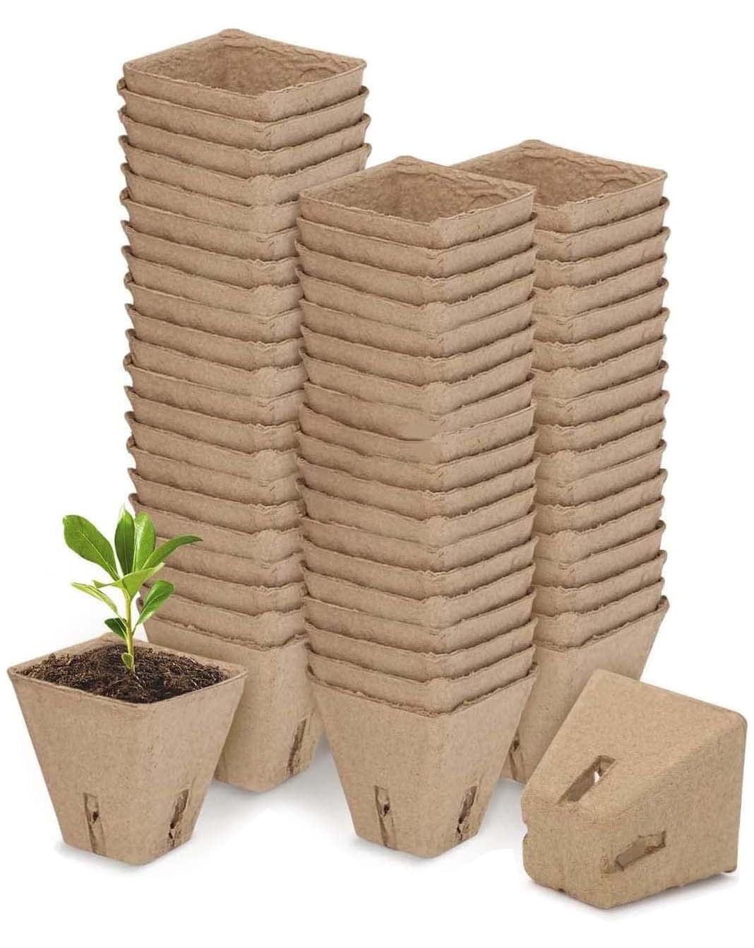 Bigking 50 Pack Peat Pots Seedlings, 2.36inch Square Biodegradable