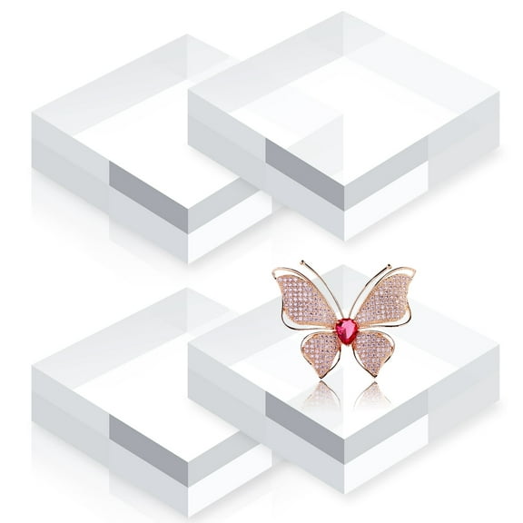 Bigking Acrylic Base Stand 4 Pieces Acrylic Block for Display 3 X 3 X 1 Inch Clear Polished Block Square Cube Riser Display Pedestal Stands for Jewelry Perfume Ring Collection Props Cake