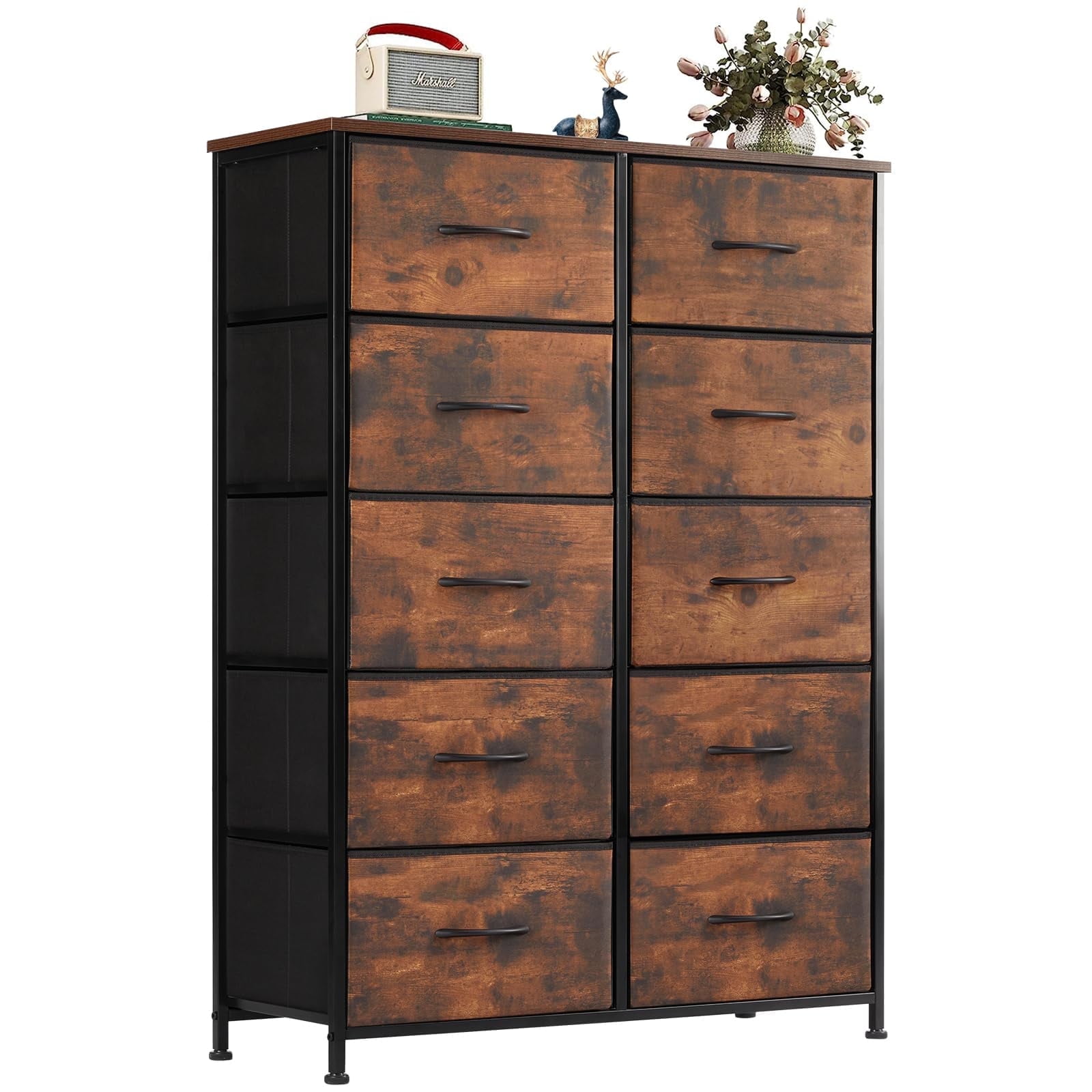 Bigleap 10 Drawer Dresser Organizer Storage Drawers, Chest of Drawers with Fabric Bin for Bedroom, Closet, Entryway,Brown