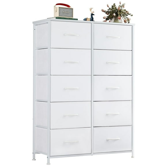 Bigleap 10 Drawer Dresser Organizer Storage Drawers, Chest of Drawers with Fabric Bin for Bedroom, Closet, Entryway,White
