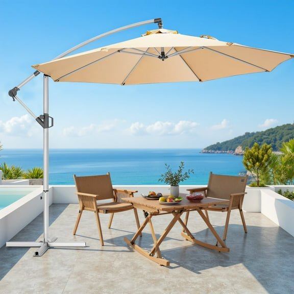 Bigleap 10ft Offset Umbrella Cantilever Patio Hanging Umbrella Outdoor Market Umbrella,Beige