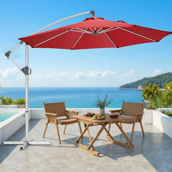 Bigleap 10ft Offset Umbrella Cantilever Patio Hanging Umbrella Outdoor Market Umbrella,Red