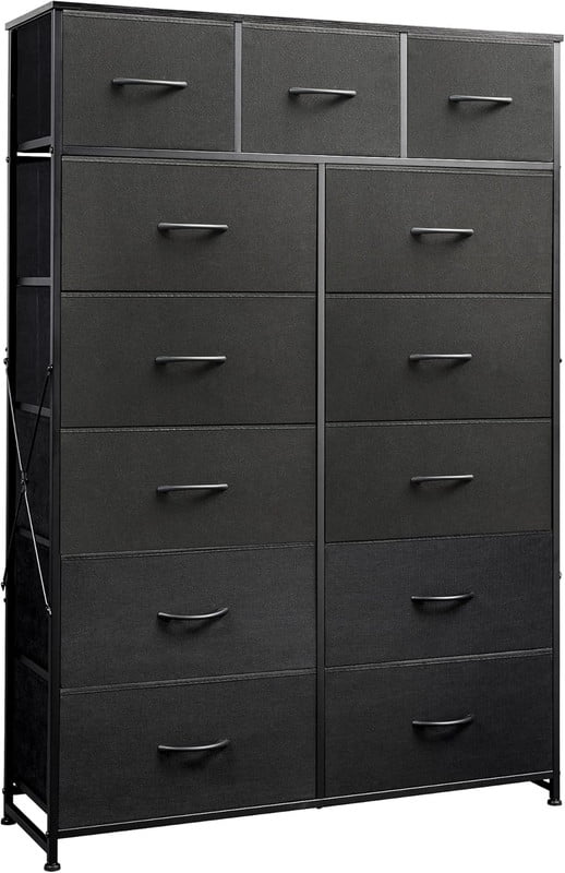 Bigleap 13-Drawer Fabric Dresser with Wood Top & Steel Frame – Sturdy Storage Cabinet for Bedroom, Living Room, Home Office,Black