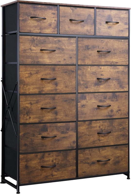 Bigleap 13-Drawer Fabric Dresser with Wood Top & Steel Frame – Sturdy Storage Cabinet for Bedroom, Living Room, Home Office,Brown
