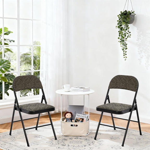 Bigleap 2-Pack Fabric Padded Folding Chairs – Indoor/Outdoor Dining Chairs with Cushioned Seat and Back for Home, Office, Events, Wedding, Party, Black and Gray