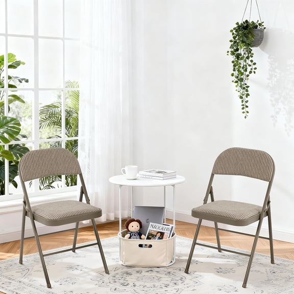 Bigleap 2-Pack Fabric Padded Folding Chairs – Indoor/Outdoor Dining Chairs with Cushioned Seat and Back for Home, Office, Events, Wedding, Party, Khaki