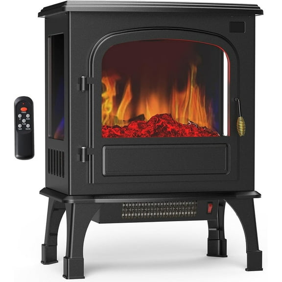 Bigleap 26" Freestanding Electric Fireplace Heater with Realistic 3D Flame Effect, 12H Timer & Remote Control, Overheat Protection, Energy-Saving for Living Room, Bedroom