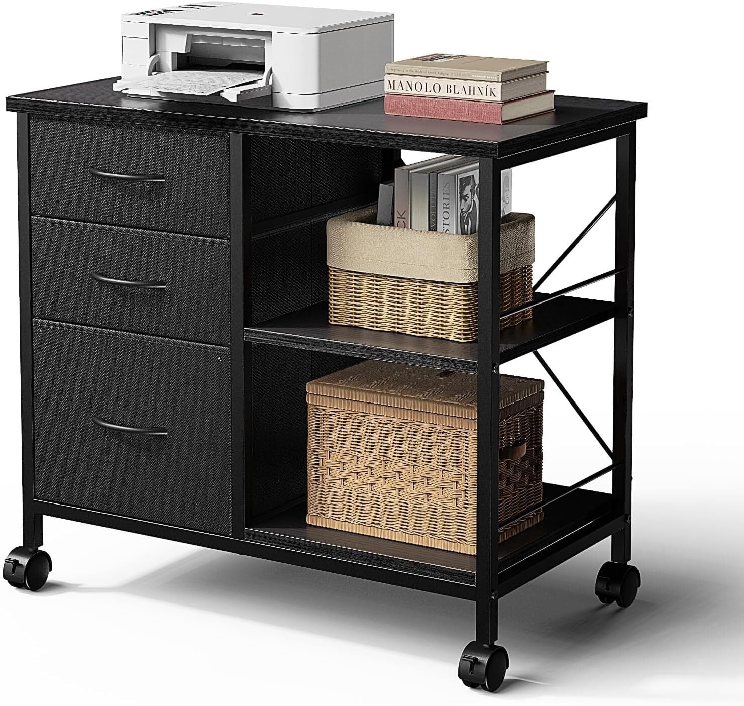 Nextay 3-Drawer Mobile File Cabinet, Rolling Storage Cabinet with Open ...