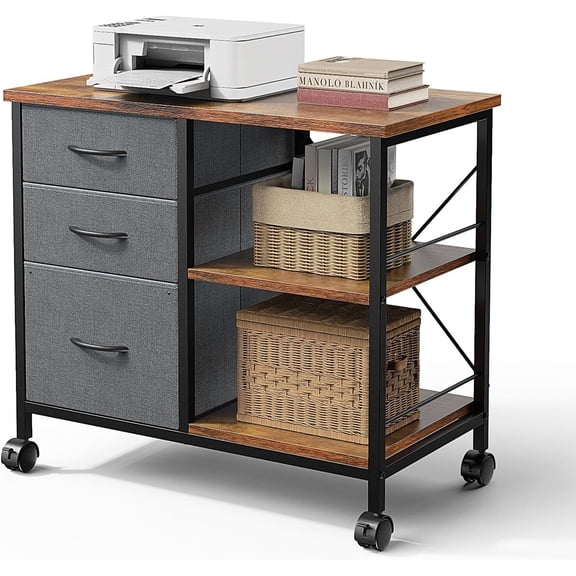 Bigleap 3-Drawer Mobile File Cabinet, Rolling Storage Cabinet with Open Shelf, Fabric Filing Cabinet for Home Office, Under-Desk Storage, Gray