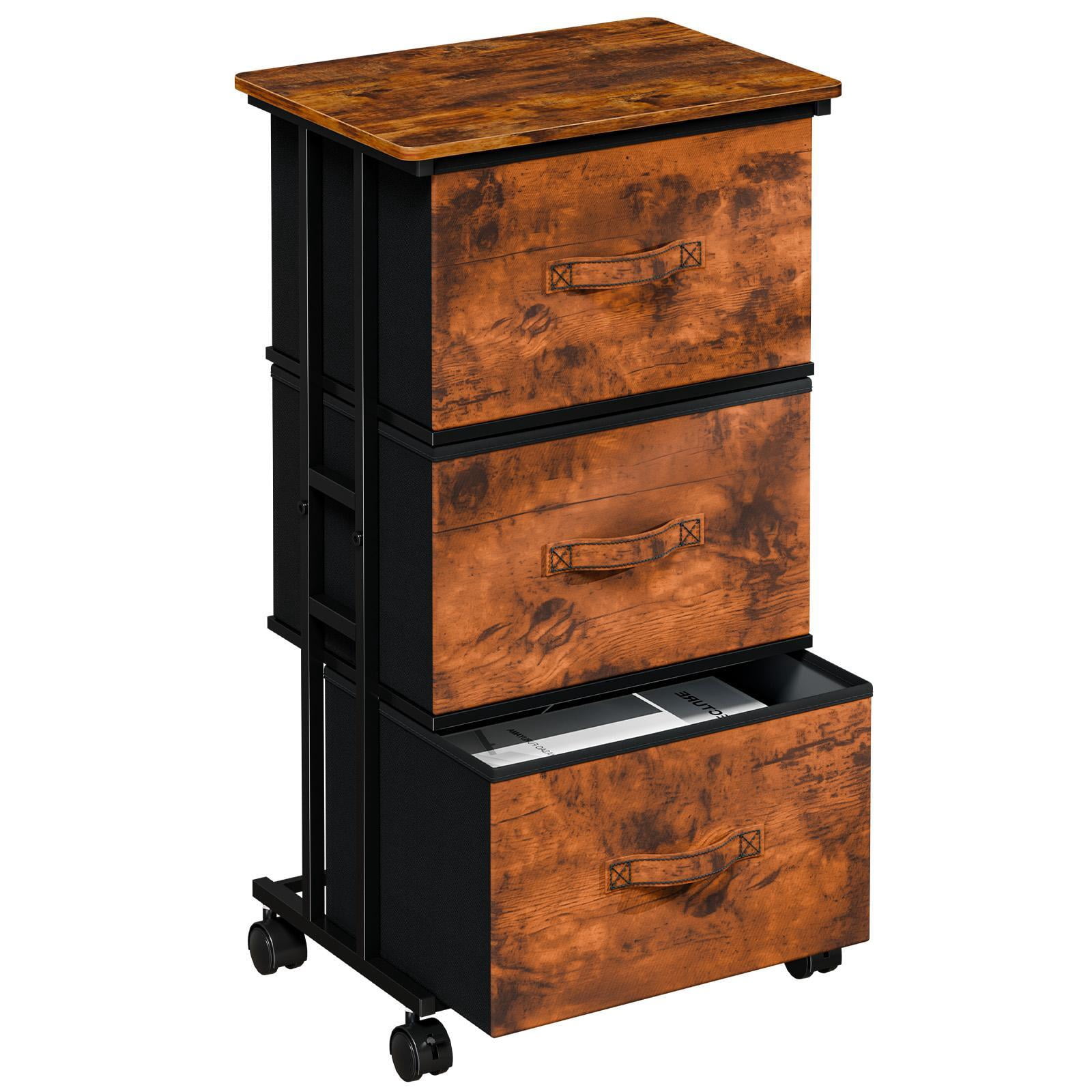 Bigleap 3-Drawer Rolling Fabric Dresser, Small Space Storage Cabinet with Wheels, Mobile Nightstand for Bedroom, Closet, Entryway, Brown