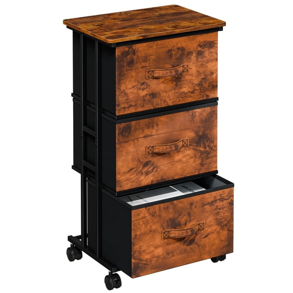 Bigleap 3-Drawer Rolling Fabric Dresser, Small Space Storage Cabinet with Wheels, Mobile Nightstand for Bedroom, Closet, Entryway, Brown