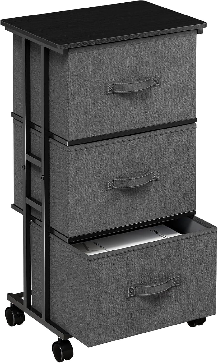Bigleap 3-Drawer Rolling Fabric Dresser, Small Space Storage Cabinet with Wheels, Mobile Nightstand for Bedroom, Closet, Entryway, Gray