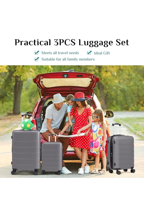 3 Piece Luggage Set, Hardside Expandable Suitcase with Spinner Wheels TSA Lock, Dark Gray