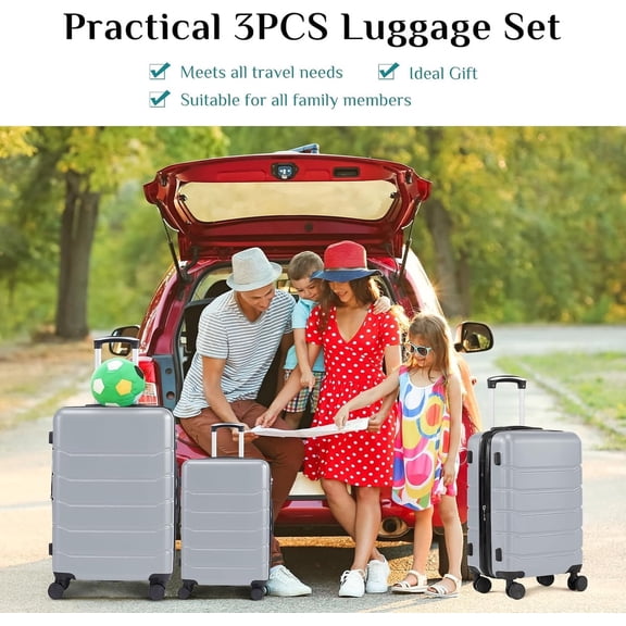 Nextay 3 Piece Luggage Set, Hardside Expandable Suitcase with Spinner Wheels TSA Lock, Light Gray