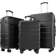 Bigleap 3-Piece Luggage Sets, Hard Shell Suitcases with Spinner Wheels, Lightweight Rolling Suitcase Sets with TSA Lock, Black (20/24/28 Inch)