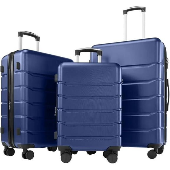 Bigleap 3-Piece Luggage Sets, Hard Shell Suitcases with Spinner Wheels, Lightweight Rolling Suitcase Sets with TSA Lock, Blue (20/24/28 Inch)