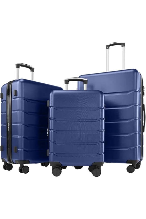 3-Piece Luggage Sets, Hard Shell Suitcases with Spinner Wheels, Lightweight Rolling Suitcase Sets with TSA Lock, Blue (20/24/28 Inch)
