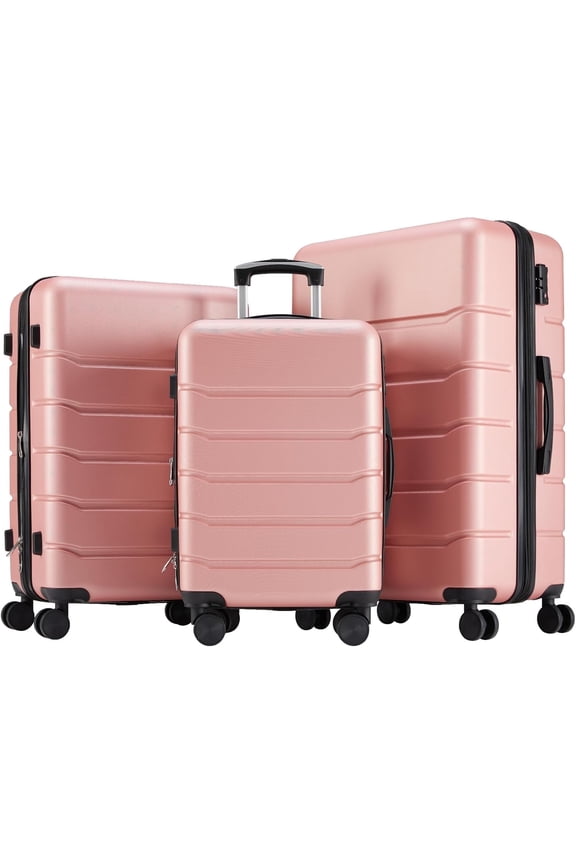 3-Piece Luggage Sets, Hard Shell Suitcases with Spinner Wheels, Lightweight Rolling Suitcase Sets with TSA Lock, Pink (20/24/28 Inch)
