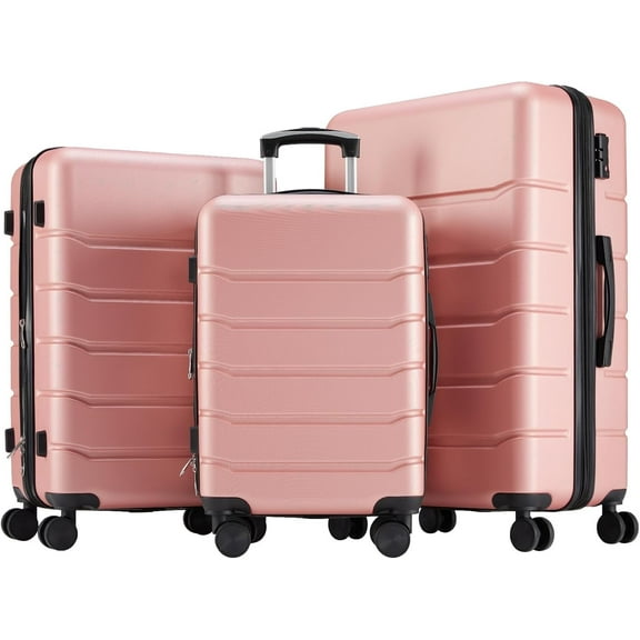 Bigleap 3-Piece Luggage Sets, Hard Shell Suitcases with Spinner Wheels, Lightweight Rolling Suitcase Sets with TSA Lock, Pink (20/24/28 Inch)