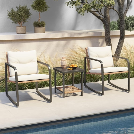 Bigleap 3 Piece Outdoor Bistro Set, Wicker Patio Rocking Bistro Set w ...