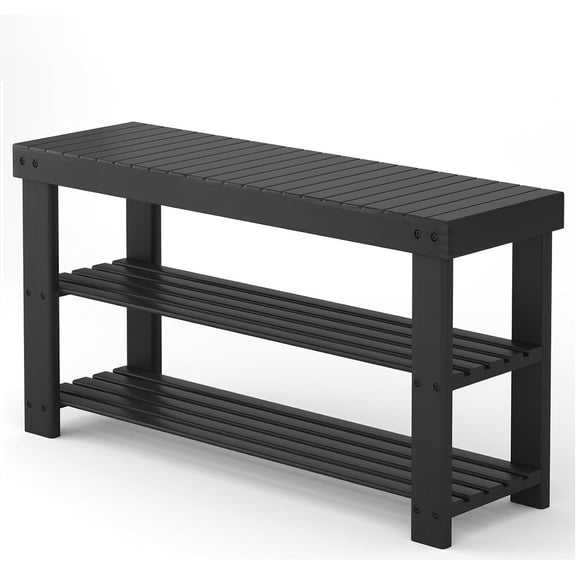 Nextay 3-Tier Bamboo Shoe Rack Bench, Entryway Storage Organizer for Hallway, Bedroom, Balcony, Small Spaces,Black,11.3''x 19.7'' x 17.8''