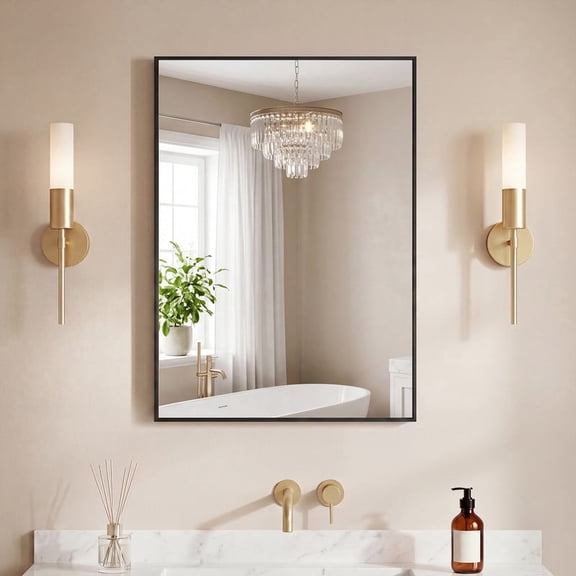 Nextay 30"x22" Black Bathroom Mirror, Anti-Rust Aluminum Frame Wall Mounted Vanity Mirror, Rectangular HD Tempered Glass for Bathroom Vanity, Horizontal or Vertical Hanging
