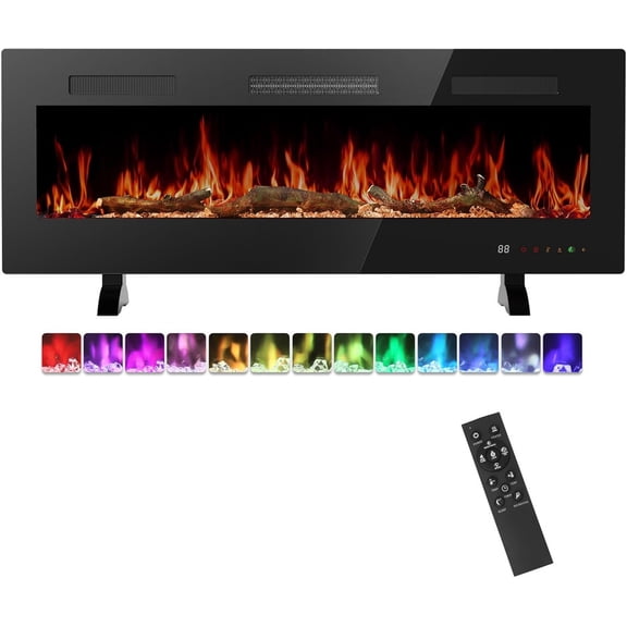 Bigleap 36" Electric Fireplace Insert - Recessed or Wall Mounted Heater with Multicolor Flames, Remote Control, Timer, Low Noise, Black - Modern Linear Design for Living Room, Bedroom & Office