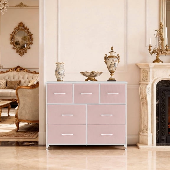 Bigleap 4-5-7-8-9 Drawers Dresser, Tall Chest Dresser & Fabric Storage Tower with Wood Top for Bedroom, Living Room, Hallway,Pink