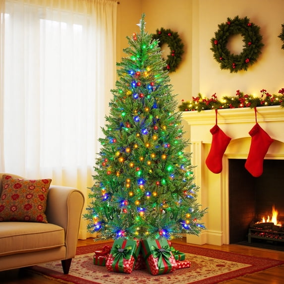 Bigleap 4.5ft Pre-lit Artificial Christmas Tree with Warm White LED Lights, Hinged Spruce for Home Office Holiday Decor