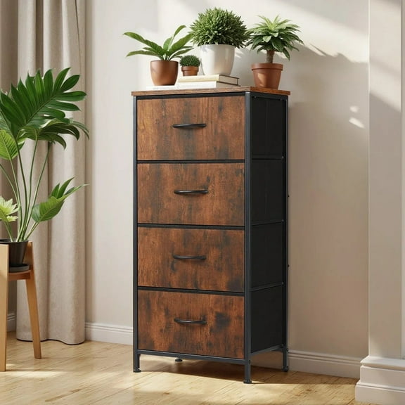 Bigleap 4 Drawer Dresser, Fabric Storage Tower Organizer with Wood Top and Steel Frame for Bedroom, Closet, Hallway, Entryway,Brown