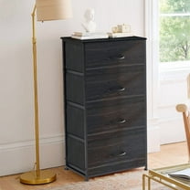 Bigleap 4 Drawer Dresser with Wood Top, Fabric Storage Tower & Tall Chest for Bedroom, Living Room, Hallway Organization,Black Wood