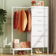 Nextay 4-in-1 Storage Tower, Clothes Rack with Shoe Shelf and Drawers, Vertical Organizer for Entryway Living Room, White