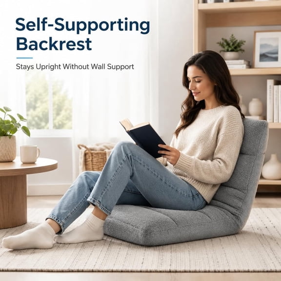 Bigleap 5-in-1 Adjustable Floor Chair, Folding Gaming Lounger & Sleeper Bed, Self-Supporting Recliner for Back Support, Padded Floor Sofa for TV/Reading/Napping, Grey