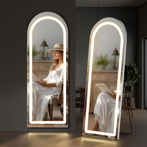 Bigleap Arched Mirror Full Length with LED Lights, 16"x60" Body Wall Mirrors, Tall Arch Mirror, Dimmable 3-Color Lighting for Bedroom Cloakroom