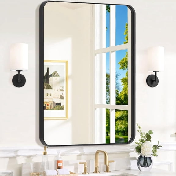 Nextay Black Bathroom Mirror, Modern Rounded Rectangle Vanity Mirror for Over Sink, Wall Mounted Mirror with Rustproof Aluminum Frame, （30"x36"）