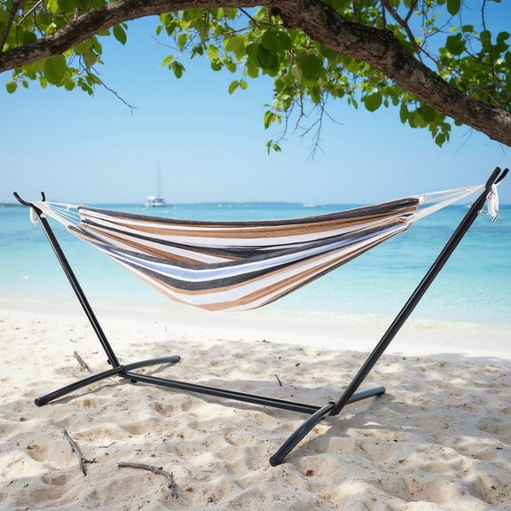 Bigleap Double Hammock with Steel Stand Heavy Duty Standing Hammocks 450lb Capacity with Portable Carrying Bag, White