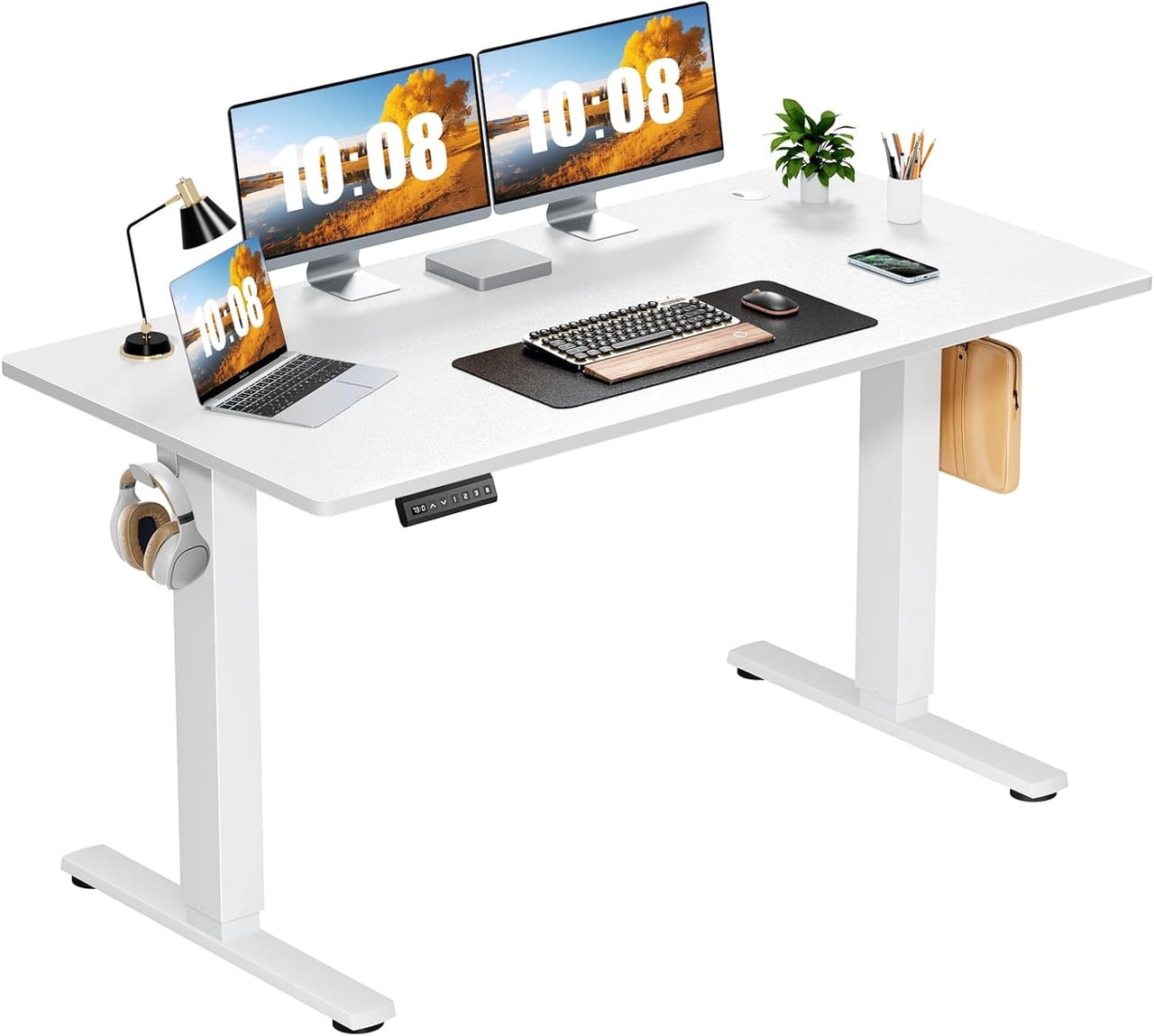 Bigleap Electric Standing Desk 40x24 Inches, Sit Stand Up Desk with 3 Memory Presets, Splice Wood Board, Home Office Computer Workstation (White)