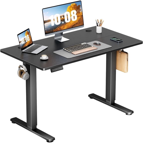Nextay Electric Standing Desk 63x24 Inches, Sit Stand Up Desk with 3 Memory Presets, Splice Wood Board, Home Office Computer Workstation (Black)
