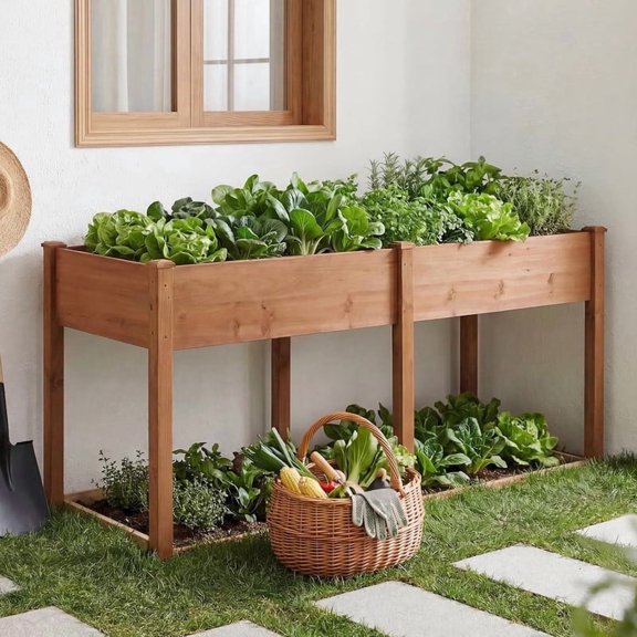 Nextay Elevated Raised Garden Bed, 72'' Wooden Planter Box for Backyard Patio Balcony, Brown