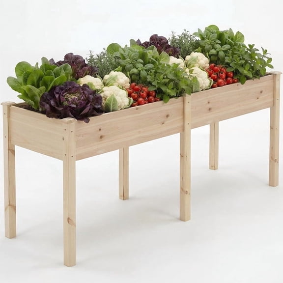 Nextay Elevated Raised Garden Bed, 72'' Wooden Planter Box for Backyard Patio Balcony, Wood