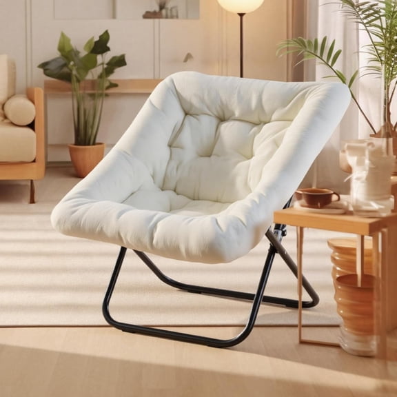 Bigleap Foldable Faux Fur Lounge Chair, 450 lbs Capacity Saucer Couch for Bedroom, Dorm, Living Room, White