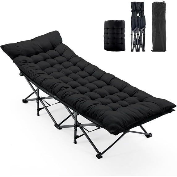Bigleap Folding Camping Cot with Mattress – Heavy Duty Sleeping Cot for Adults, Portable Travel Bed for Camping & Home, Black