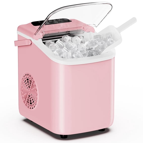 Nextay Ice Maker Countertop, 26lbs per 24H, 9 Cubes in 6-8 Mins, Self-Cleaning Portable Ice Machine with Handle for Home, Kitchen, Office, RV, Pink