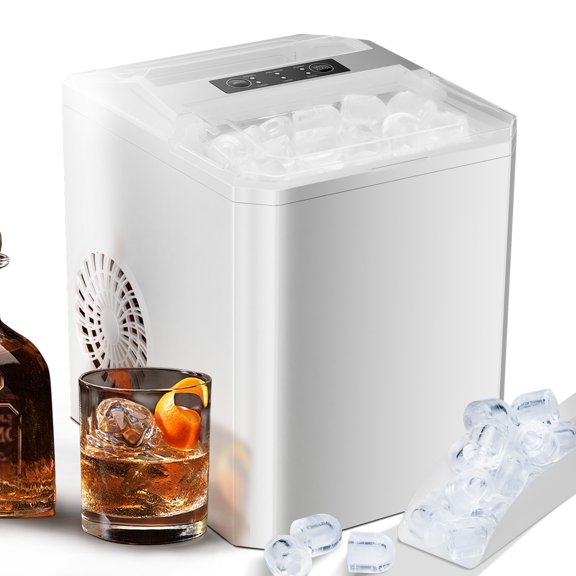 Bigleap Ice Maker, Portable Countertop Icemaker Machine, Self Cleaning Quiet 2 Sizes Bullet Cubes Makers, Basket for Home Kitchen Party,White