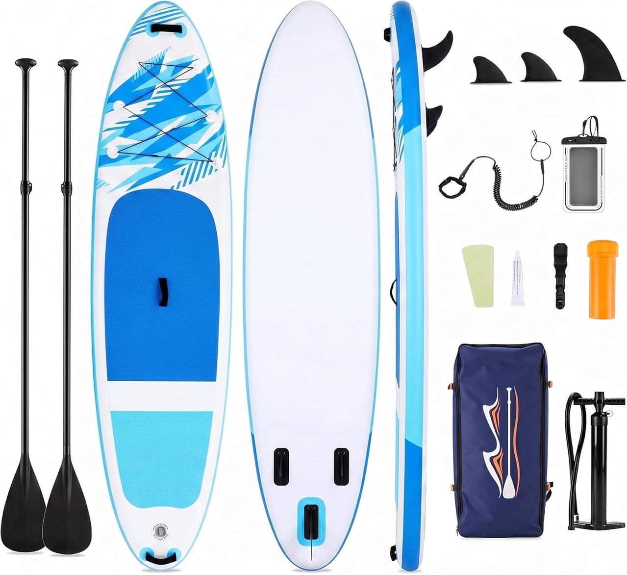 Bigleap Inflatable Stand Up Paddle Board, 400lbs Capacity 2-in-1 Paddle with Non-Slip Deck, Complete SUP Kit with Paddle, Pump, Backpack & Phone Case,Blue White