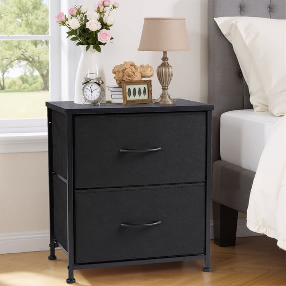 Bigleap Nightstand, 2 Drawer Dresser for Bedroom, Bedside Furniture, End Table for Bedroom, Closet, Entryway, Black